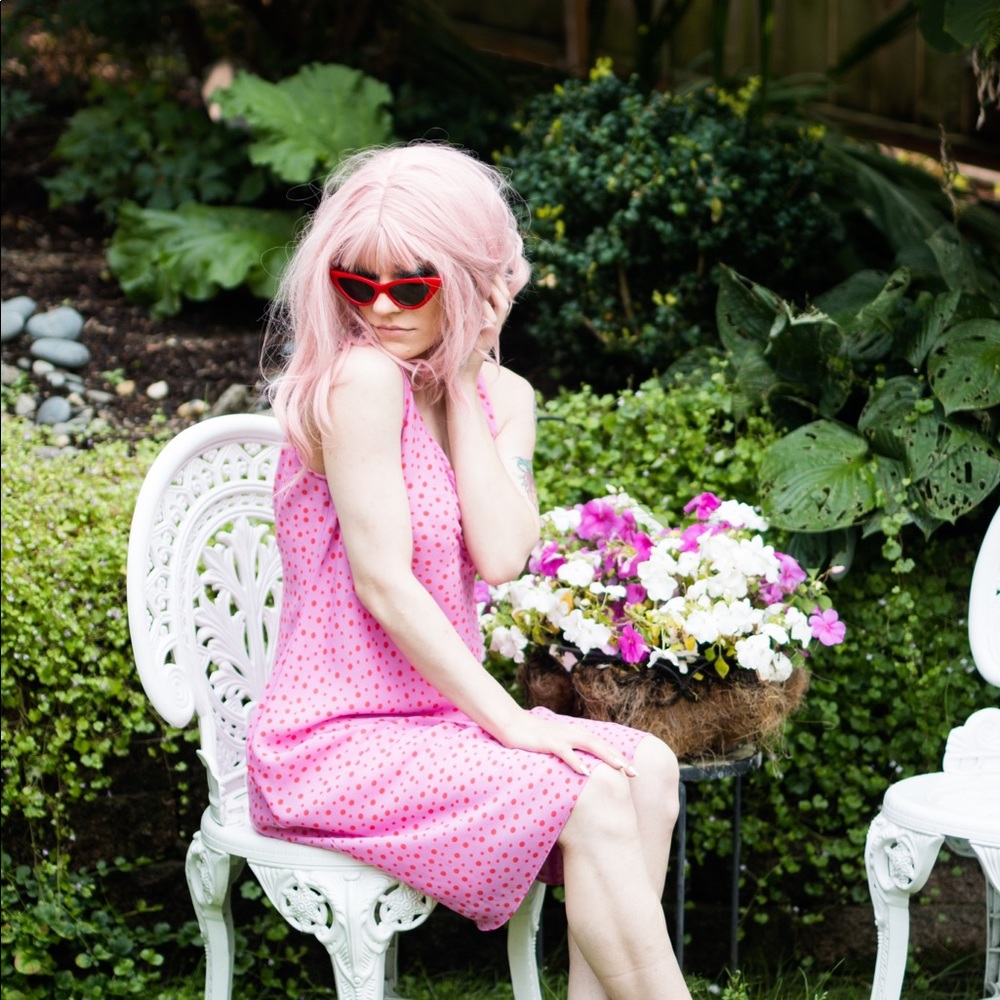 Pink and red polka dot dress
